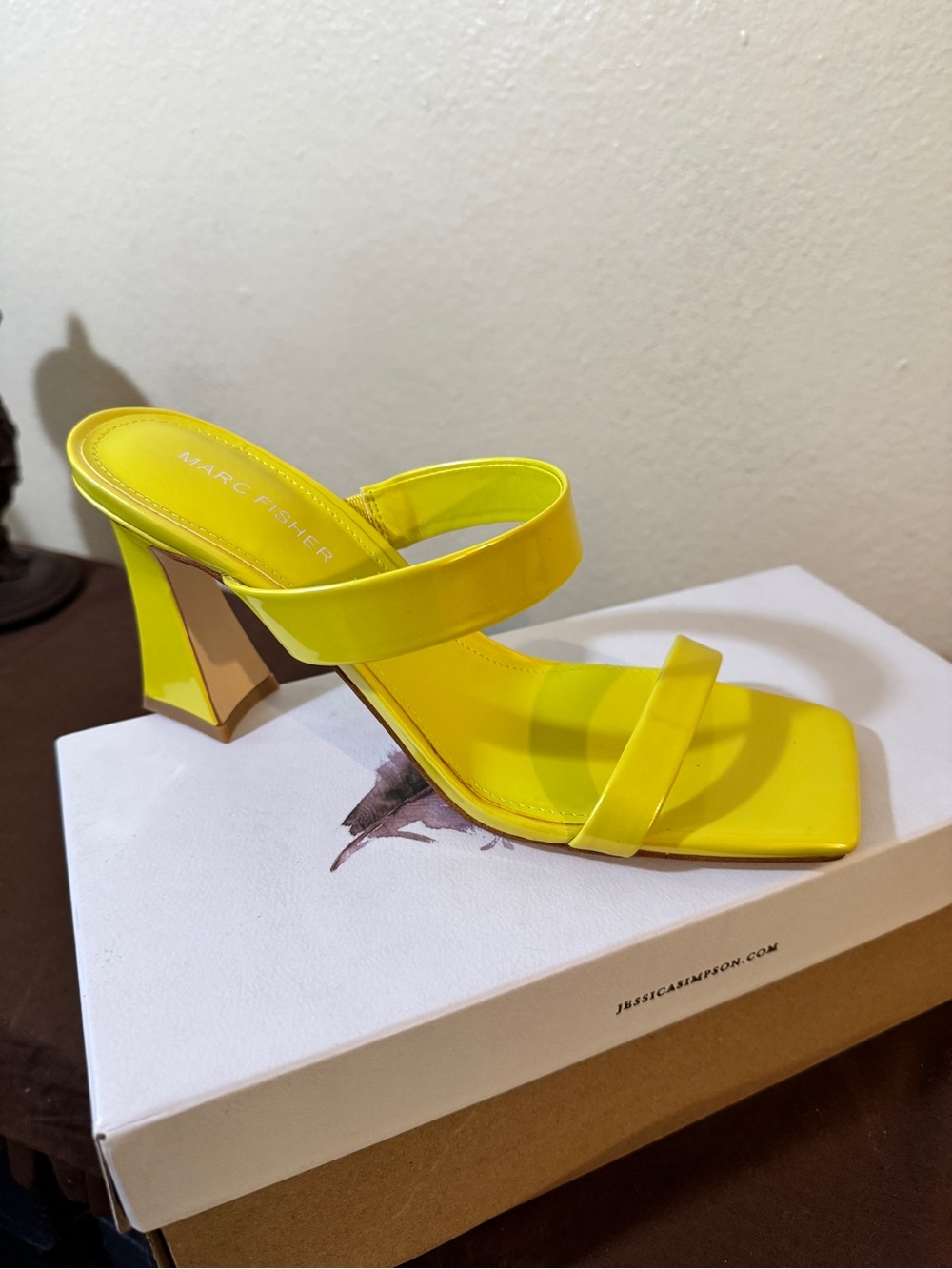 Marc Fisher Bright Yellow Double-Strap Block Heel Sandal
